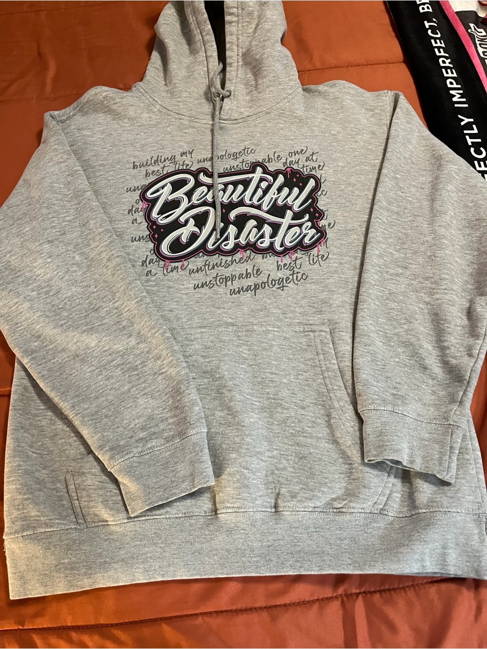 Beautiful Disaster Gray Graphic Hoodie Sweatshirt